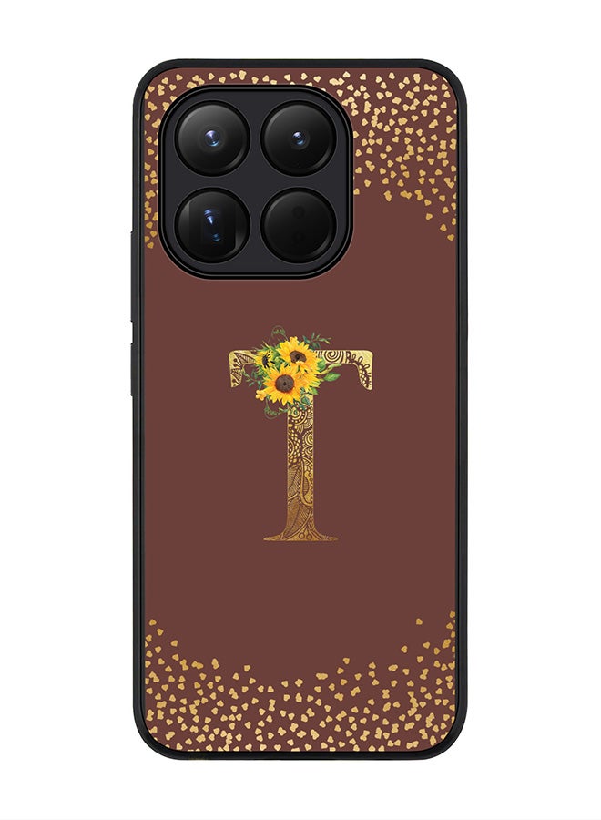 Stylizedd For Xiaomi 15T Case,Slim fit Camera Protection, Shockproof Thin Phone cover  - Custom Floral Monogram - T  (Brown ) - Image 1